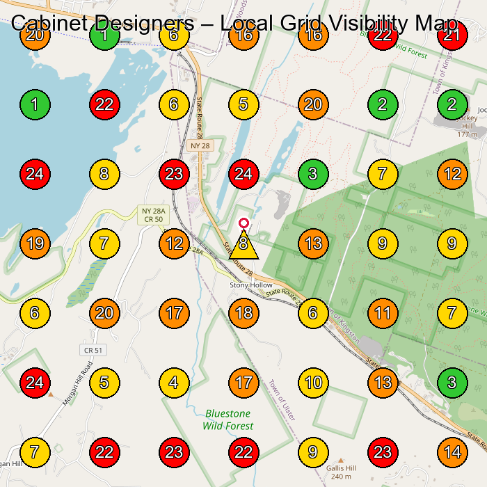 Cabinet Designers Kitchen Remodeler GeoGrid ranking map for Kingston NY